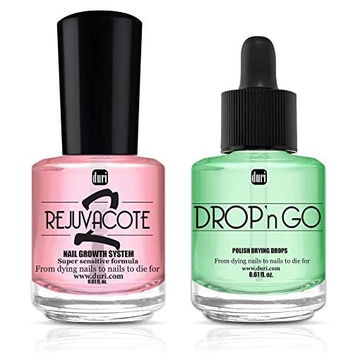 duri Rejuvacote 2 Nail Growth System Base and Top Coat, Drop'n Go Nail Polish Drying Drops - Nails Hardening, Growth, Damage Repair, Chipping, Breaking and Brittle Treatment (0.61 fl.oz) Combo Pack-Velvo Beauty