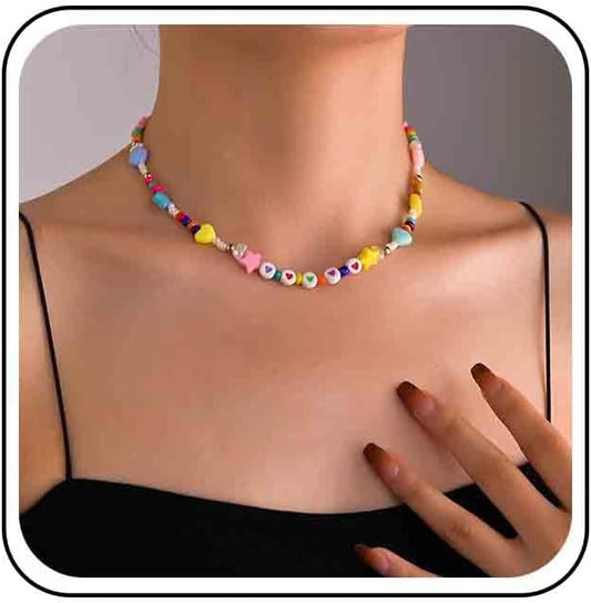 Vintage Seed Bead Choker Necklace Pearl Choker Necklace Colorful Star Heart Necklace Cute Rainbow Necklace Chain Jewelry for Women-Velvo Beauty