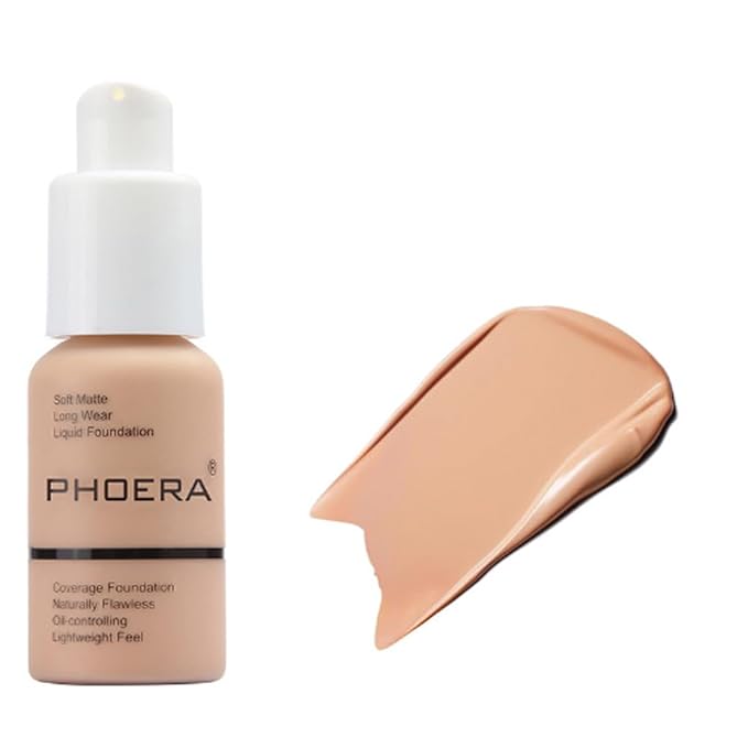 2Pcs Liquid Foundation Full Coverage 24HR Matte Oil Control Concealer 30ml (Nude & Buff Beige) with Kabuki Foundation Brush Flat Top (1pcs-103)-Velvo Beauty