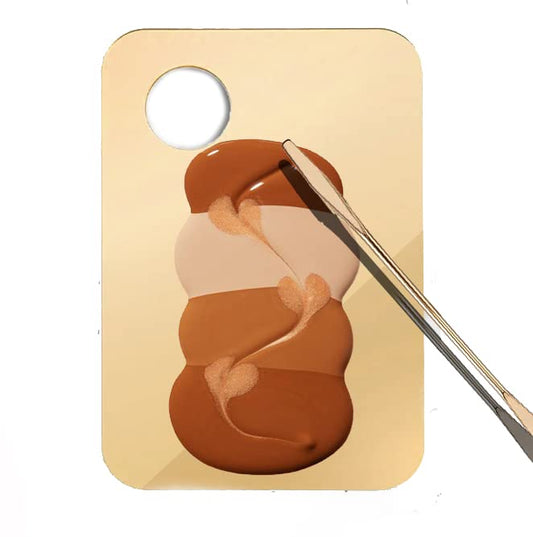 Korean Makeup Mixing Palette with Stainless Steel Picasso Spatula - Acrylic Tray for Foundation and Nail Polish - Luxury Beauty Tool for SFX Makeup & Nail Artists - Gold-Velvo Beauty