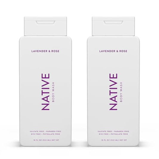 Native Body Wash Contains Naturally Derived Ingredients | For Women & Men, Sulfate, Paraben, & Dye Free Leaving Skin Soft and Hydrated | Lavender & Rose 18 oz - 2 Pk-Velvo Beauty