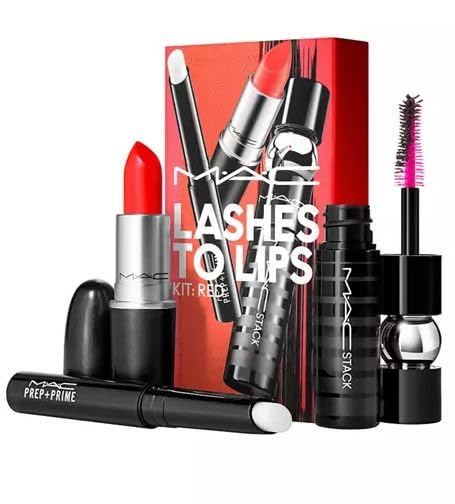M.A.C Lashes To Lips Kit: Red - Lipstick (Lady Danger), Mascara (Black Stack) & Primer-Velvo Beauty