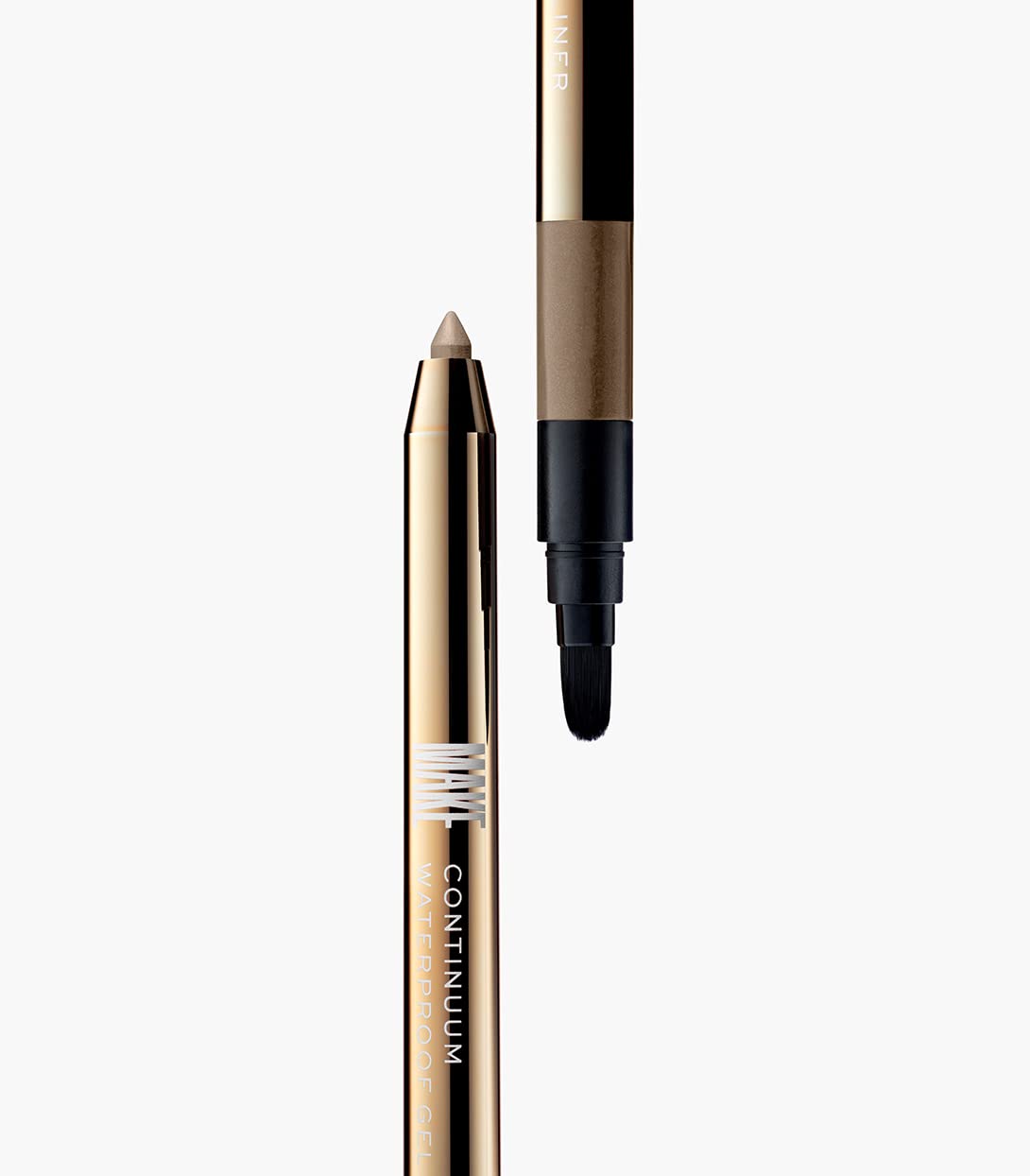MAKE Beauty Continuum Waterproof Gel Eyeliner Pencil. Creamy, Pigmented Multi-Use, including Waterline with Built-in Sharpener and Blending Brush. Smudge-Proof Makeup. Shade - Halo, Taupe-Velvo Beauty