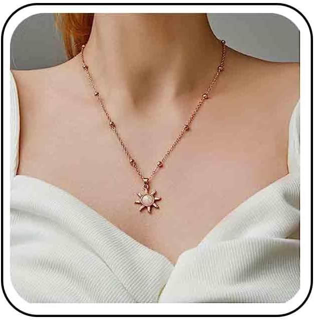 Vintage Opal Crystal Sun Pendent Necklace Opal Sunburst Necklace Moonstone Sun Choker Necklace Gold Ball Chain Necklace Jewelry for Women (Gold)-Velvo Beauty
