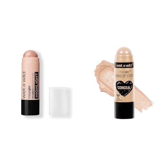 wet n wild Mega Glo Makeup Stick Glitzed Spell & Nude For Thought, Buildable Color Versatile Use Cruelty-Free Vegan-Velvo Beauty