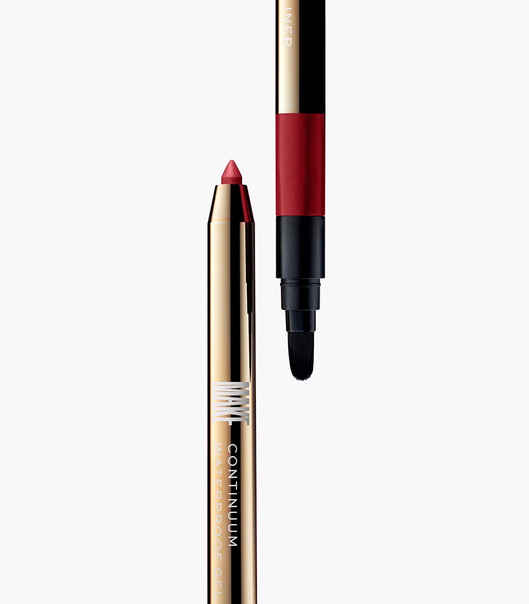 MAKE Beauty Continuum Waterproof Gel Eyeliner Pencil. Creamy, Pigmented Multi-Use, including Waterline with Built-in Sharpener and Blending Brush. Smudge-Proof Makeup. Shade - Retrograde, Burnt Red-Velvo Beauty
