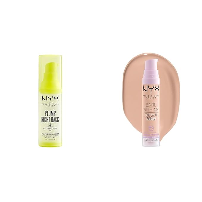 NYX PROFESSIONAL MAKEUP Plump Right Back Plumping Serum & Primer, With Hyaluronic Acid & Bare With Me Concealer Serum, Up To 24Hr Hydration - Light-Velvo Beauty