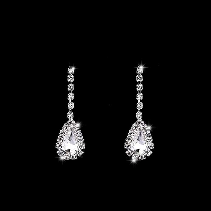 Bride Silver Necklace Earrings Set Rhinestone Wedding Jewelry Set Crystal Choker Necklace for Women-Velvo Beauty