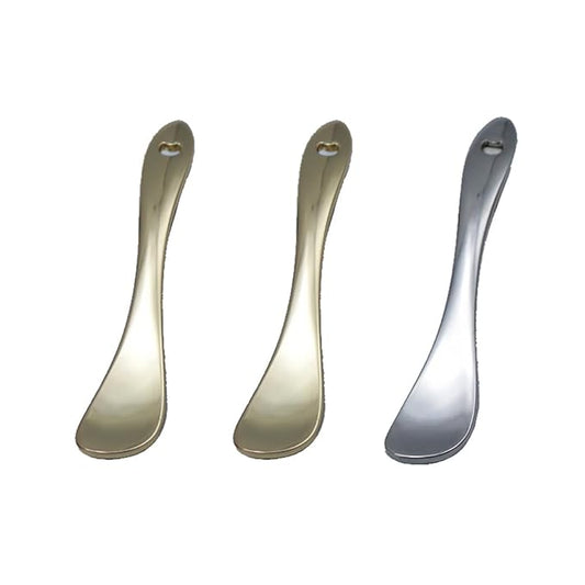 3 Pieces Zinc Alloy Makeup Spatula Eye Cream Spoon Beauty Scoop Mini Spoon Makeup Beauty Spoons Mini Cosmetic Skincare Spatula for Cream Lotions, Spoon Shaped, Golden, Silver-Velvo Beauty