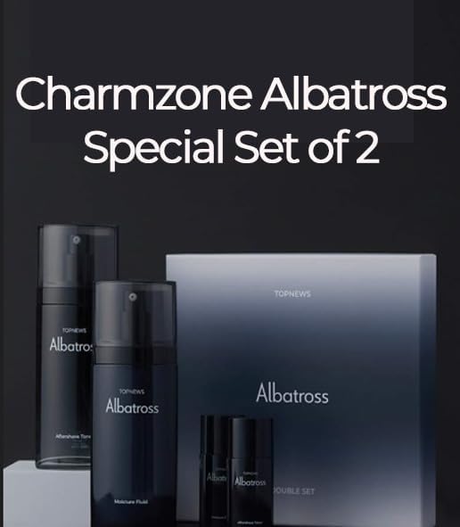 CHARMZONE Albatross Skincare for Men Aftershave Toner and Emulsion Set Father's Day Gift Set Hydrating Moisturizing Nourishing Toner+ Fluid + Travel size Total of 10.5 fl.oz-Velvo Beauty
