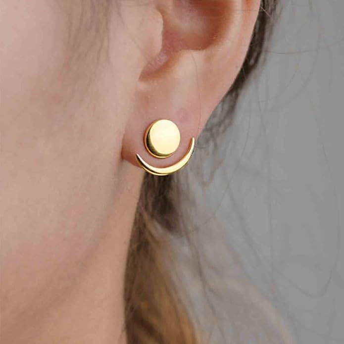 Boho Moon Ear Jackets Earrings Crescent Moon Stud Earrings Gold Sun Moon Earrings Minimalist Double Sided Round Earrings Jewelry for Women-Velvo Beauty