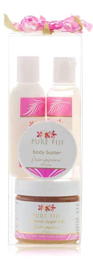 Pure Fiji Spa Gifts for Women and Man - Body Gift Box Include: Sugar Scrub , Bath and Body Oil, Body Butter and Body Lotion, Scent Frangipani-Velvo Beauty