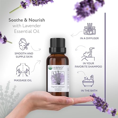 HBNO California Bottled Organic Lavender Essential Oil 1 fl oz (30ml) - USDA Certified Organic Lavender Oil for Skin, Perfect for Cleaning, Aromatherapy, DIY & Diffuser-Velvo Beauty