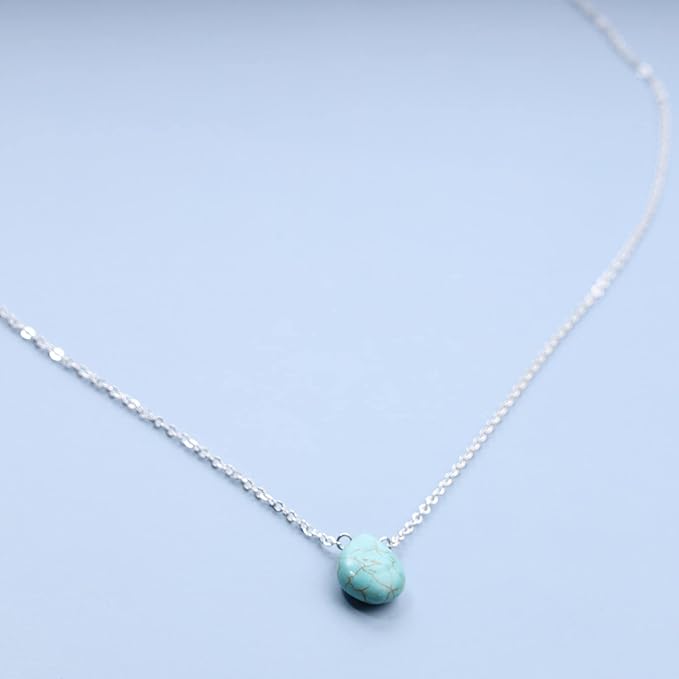 Boho Long Turquoise Necklace Silver Teardrop Turquoise Necklace Blue Turquoise Pendant Necklace Vintage Long Pendant Chain Necklaces Jewelry for Women and Girls-Velvo Beauty