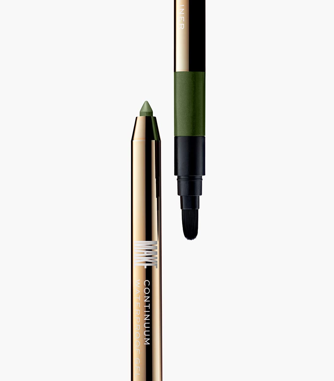 MAKE Beauty Continuum Waterproof Gel Eyeliner Pencil. Creamy, Pigmented Multi-Use, including Waterline with Built-in Sharpener and Blending Brush. Smudge-Proof Makeup. Shade - Gamma Ray, Olive-Velvo Beauty