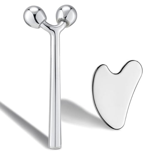 Tekson Facial Roller Massager, 3D Metal face Massage GuaSha Tool for Eye Reduce Puffiness, Face Lift, Anti-Aging, Skin Tightening-Velvo Beauty