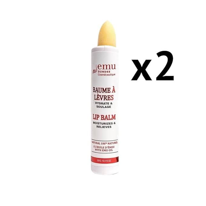 Emu Dundee | 2 Tubes of Natural Lip Balm with Emu Oil, Made in Canada | Relieves, Hydrates and Soothes Dry, Cracked & Chapped Lips | Fragrance Free(2x 3.8g)-Velvo Beauty