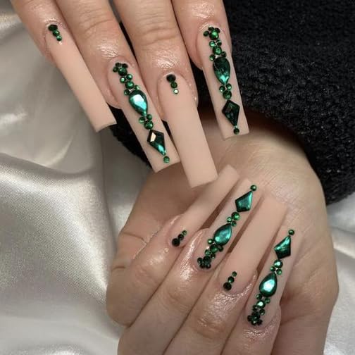 HNUIX Nail Rhinestones - 3D Multi Shape Size, Emerald Green Nail Gems, Flat Back, with Kit, for Nail Art, DIY Decorations-Velvo Beauty