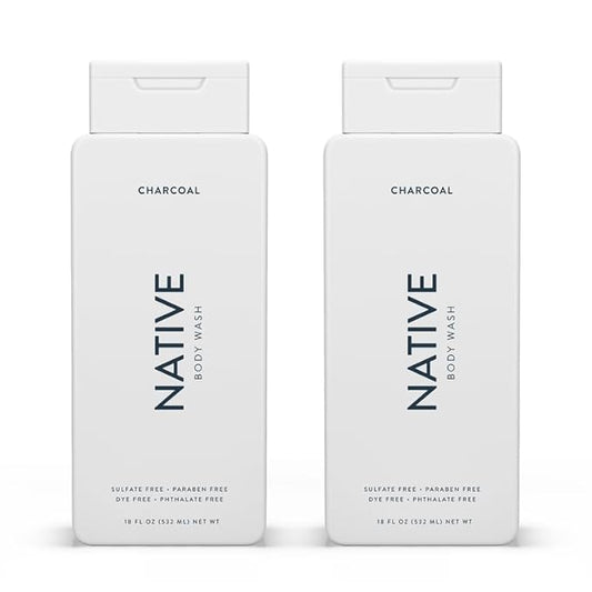 Native Body Wash Contains Naturally Derived Ingredients | For Women & Men, Sulfate, Dye, & Paraben Free Leaving Skin Soft and Hydrated | Charcoal 18 oz - 2 Pk-Velvo Beauty