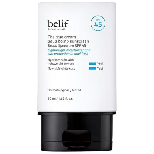 belif Aqua Bomb SPF 45 Hydrating Niacinamide Sunscreen (1.69 fl. oz) - The True Cream PA++++, Daily Broad Spectrum, No White Cast, Weightless & Invisible, Non-Greasy, Korean Skincare-Velvo Beauty