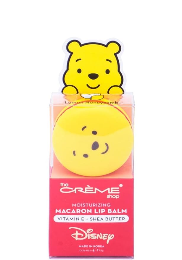 The Crème Shop x Disney Macaron Lip Balm Winnie The Pooh Lemon Honeycomb Crème Korean Scented Pocket Portable Vitamin E Shea Butter (Winnie The Pooh (Lemon Honeycomb))-Velvo Beauty