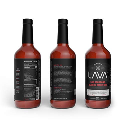 (3 Pack) LAVA Premium Bloody Mary Mix; Italian San Marzano Tomatoes, No Artificial Sweeteners, Vegan, Ready to Use, No Added Sugar, 1-Liter (33.8oz) Glass-Velvo Beauty