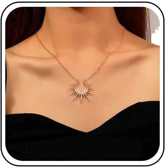 Vintage Sunburst Pendent Necklace Hollow Sunburst Necklace Moonstone Gold Sun Choker Necklace Open Sunburst Necklace Jewelry for Women (Gold)-Velvo Beauty