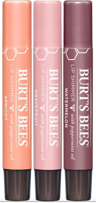 Burts Bees Kissable Colo, Apricot, Grapefruit, Watermelon Lip Shimmer Gift Set of 3 x 0.09 oz (2.55g) - 1 Count-Velvo Beauty