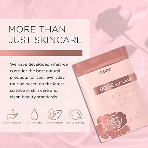 AZURE Rose & Collagen Hydrating Facial Sheet Mask - Toning, Lifting & Deeply Moisturizing - Reduces Fine Lines & Wrinkles, Reduces Signs of Aging & Dry Patches - Skin Care Made in Korea - 10 Pack-Velvo Beauty
