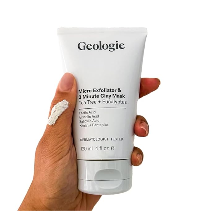 Geologie Micro Exfoliator & Clay Mask | 3-in-1 Deep Cleansing Face Wash, Pore Refining Mask & Skin Exfoliant | Tea Tree & Eucalyptus Scent For Men & Women | 4 fl oz-Velvo Beauty