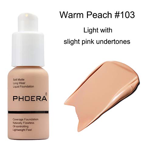BestLand 2Pack PHOERA Foundation Full Coverage Liquid Foundation Cream - Long-lasting Lightweight Concealer - Oil-Free Formula - Natural Shade - Suitable for All Skin Types (102 Nude & 103 Warm Peach)-Velvo Beauty