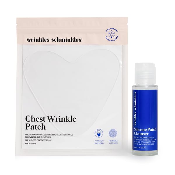Wrinkles Schminkles Chest Wrinkle Patch & Cleanser Starter Pack - Set of Reusable Chest Silicone Wrinkle Patch + Patch Cleanser (2 oz) Maximise Uses - Smooth & Prevent Chest & Décolletage Wrinkles-Velvo Beauty