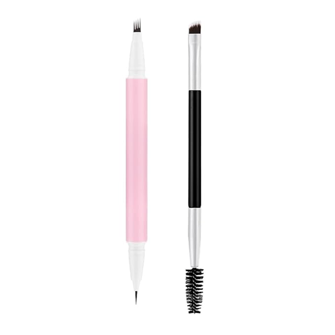 1Pcs Brown Magic Microblading Eyebrow Pencil Contouring Pen Brow for Eyes, Dual-Ended Micro-Fork-Tips Applicator for Hair Like Strokes with Dual-ended Eyebrow Brush Long Wear Waterproof lápiz de cejas-Velvo Beauty