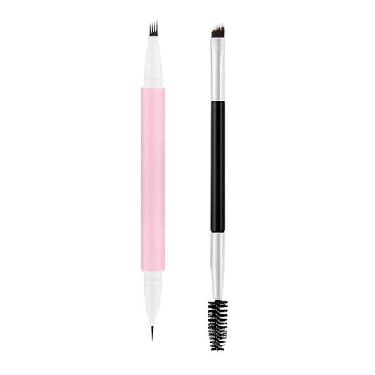 1Pcs Brown Magic Microblading Eyebrow Pencil Contouring Pen Brow for Eyes, Dual-Ended Micro-Fork-Tips Applicator for Hair Like Strokes with Dual-ended Eyebrow Brush Long Wear Waterproof lápiz de cejas-Velvo Beauty