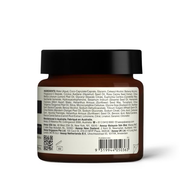 Aesop Mandarin Facial Hydrating Cream | Cools, Tones, and Balances Normal And Combination Skin | Mandarin Rind, Lemon Rind, Tangerine Rind | 2.1 oz / 60 mL-Velvo Beauty