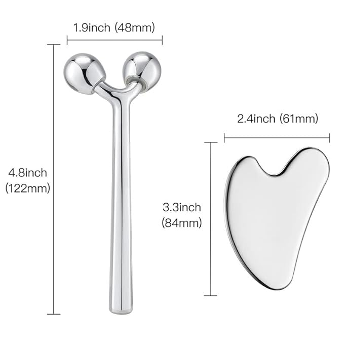 Tekson Facial Roller Massager, 3D Metal face Massage GuaSha Tool for Eye Reduce Puffiness, Face Lift, Anti-Aging, Skin Tightening-Velvo Beauty