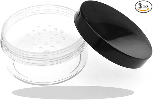 HAHIYO 3Pcs 30ml/1oz Plastic Empty Travel Compact Case Makeup Cosmetic Jar Refillable Powder Box No Leak Holder with Common Sifter and Black Screw Lid-Velvo Beauty