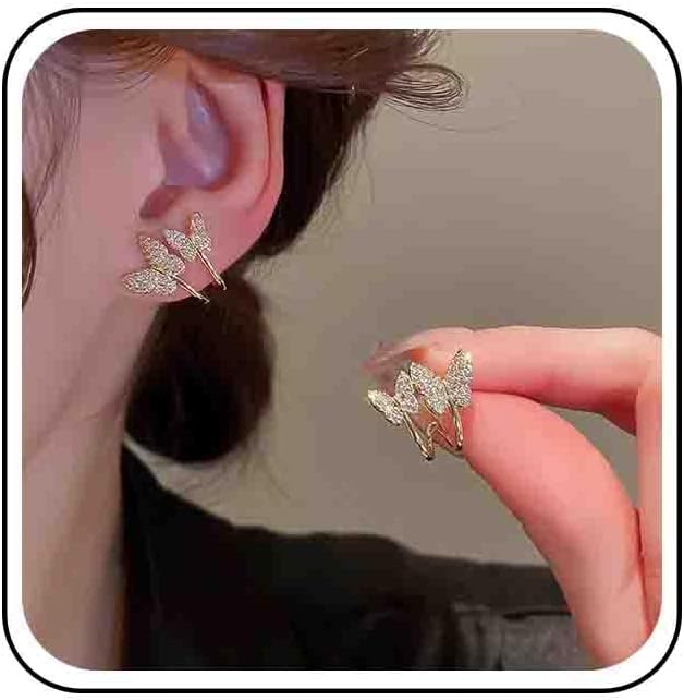 Vintage Crystal Butterfly Claw Earrings Rhinestone Claw Stud Earrings Sparkly Cz Butterfly Earrings Gold Butterfly Illusion Earrings Jewelry for Women-Velvo Beauty