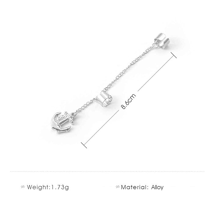 Anchor Chain Cuff Earrings Silver Anchor Dangle Chain Earrings Helix Chain Cartilage Earrings Non Piercing Earrings Jewelry for Women and Girls-Velvo Beauty