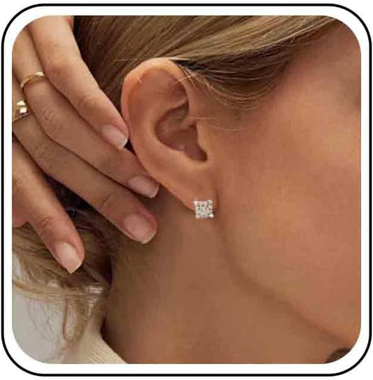 Vintage Crystal Square Earrings Rhinestone Square Stud Earrings Gold Cz Square Earrings Geometric Square Earrings Jewelry for Women-Velvo Beauty