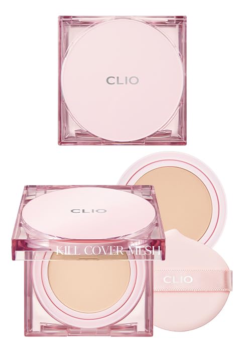 CLIO Kill Cover Mesh Glow Cushion Foundation ([Refill Included] 15g*2, 23N GINGER), Glass Skin, Long-Lasting, Lightweight, Buildable Coverage, Glowy Skin Makeup-Velvo Beauty