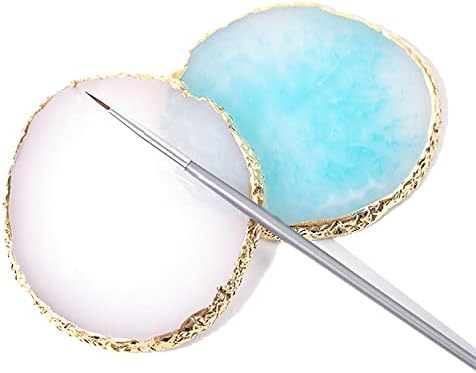 Resin Nail Art Palette, Nail Art Painting Mixed Color Palette Gold Edge Nail Gel Color Makeup Display Board (1#White)-Velvo Beauty