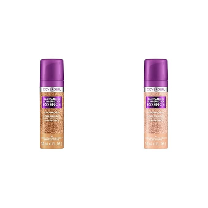 Covergirl Simply Ageless Skin Perfector Essence Foundation Bundle with Shades 50 Medium-Tan and 30 Light-Medium, 1oz Each-Velvo Beauty