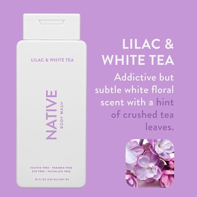 Native Body Wash Contains Naturally Derived Ingredients | For Women & Men, Sulfate, Paraben, & Dye Free Leaving Skin Soft and Hydrating | Lilac & White Tea 18 oz - 2 Pk-Velvo Beauty