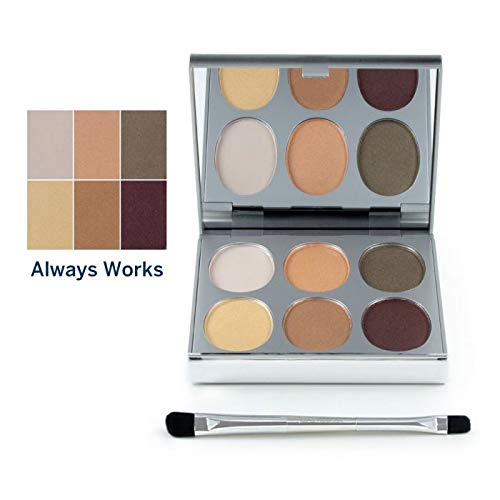 Jerome Alexander New Again Eyeshadow Palette & Brush, 6 Buildable & Blendable Micronized Powder Shades (Always Works)-Velvo Beauty
