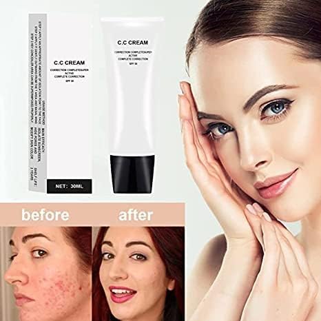 Skin Tone Adjusting CC Cream SPF 50, CC Cream Self Adjusting for Mature Skin, All-In-One Face Sunscreen and Foundation, Pre-makeup Primer Moisturizing Skin Concealer Brightening Skin Tone 30ml - 2 Pcs-Velvo Beauty