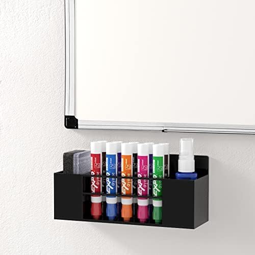 HBlife 2 Pcs Acrylic Magnetic Dry Erase Marker Holder for Whiteboard, Wall Mount 10 Slots Magnet Pen Pencil Holder for Fridge Refrigerator, Locker Organizer Accessories for Classroom Office, Black-Velvo Beauty