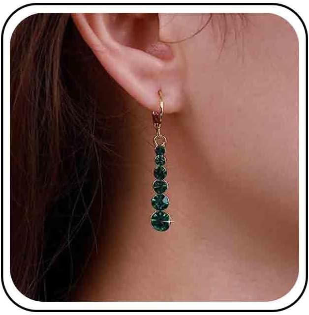 Vintage Crystal Emerald Drop Earrings Emerald Bar Dangle Earrings Green Long Tassel Chain Earrings Gold Hoop Huggie Earrings Jewelry for Women-Velvo Beauty