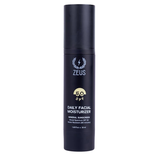 ZEUS Men's Daily Defense SPF50 Face Moisturizer for Men, Natural & Organic, Zinc Oxide Face Moisturizing Mineral Sunscreen, Hydrates & Protects Skin Against Harmful UV Rays (Made in USA)-Velvo Beauty