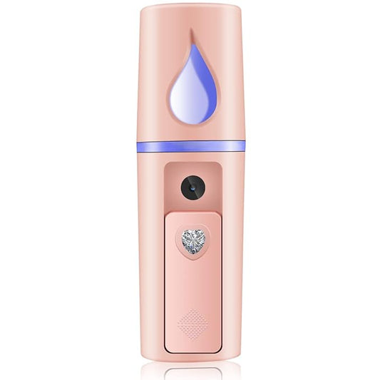 Nano Facial Mister Portable Mist Sprayer with Mirror Mini Cool Mist Spray for Skin Care & Facial Body Moisturized & Eyelash Extensions, USB Rechargeable (Pink)-Velvo Beauty